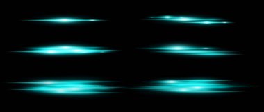 Siyah zemin üzerinde hareket bulanıklığı olan parlayan yatay ışık çizgileri. Röfleler, örtüşmeler ya da dizayndaki dinamik geçişler için mükemmel. Vektör illüstrasyonu.