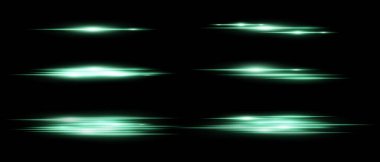 Siyah arkaplan üzerinde hareket bulanıklığı olan yeşil parlak yatay ışık çizgileri. Röfleler, örtüşmeler ya da dizayndaki dinamik geçişler için mükemmel. Vektör illüstrasyonu.