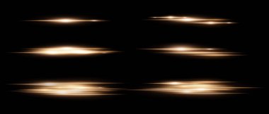 Siyah zemin üzerinde hareket bulanıklığı olan parlak yatay ışık demeti. Röfleler, örtüşmeler ya da dizayndaki dinamik geçişler için mükemmel. Vektör illüstrasyonu.