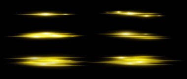 Siyah zemin üzerinde hareket bulanıklığı olan parlak yatay ışık demeti. Röfleler, örtüşmeler ya da dizayndaki dinamik geçişler için mükemmel. Vektör illüstrasyonu.