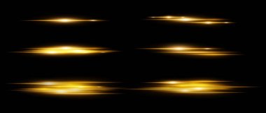 Siyah zemin üzerinde hareket bulanıklığı olan parlak yatay ışık demeti. Röfleler, örtüşmeler ya da dizayndaki dinamik geçişler için mükemmel. Vektör illüstrasyonu.