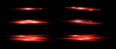 Siyah arkaplan üzerinde hareket bulanıklığı olan kırmızı parlak yatay ışık çizgileri. Röfleler, örtüşmeler ya da dizayndaki dinamik geçişler için mükemmel. Vektör illüstrasyonu.