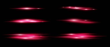 Siyah arkaplan üzerinde hareket bulanıklığı olan kırmızı parlak yatay ışık çizgileri. Röfleler, örtüşmeler ya da dizayndaki dinamik geçişler için mükemmel. Vektör illüstrasyonu.