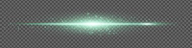 Şeffaf arkaplanda enerji parçacıkları olan nane yeşili parlak bir çizgi. Dijital görseller için geleceksel ışık demeti efekti.