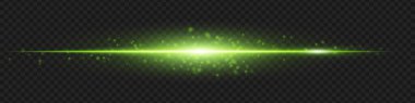 Yumuşak kıvılcımlar ve parıltılarla parlayan yeşil yatay ışık huzmesi. Tasarım örtüleri için bilim kurgu tarzı ışık çizgisi.