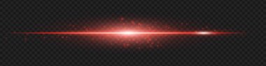 Yumuşak kıvılcımları ve ışıltısı olan kırmızı, parlak, yatay ışık huzmesi. Tasarım örtüleri için bilim kurgu tarzı ışık çizgisi.