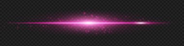 Mor parlak yatay ışık huzmesi. Yumuşak kıvılcımları ve parıltısı var. Tasarım örtüleri için bilim kurgu tarzı ışık çizgisi.