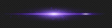 Mor parlak yatay ışık huzmesi. Yumuşak kıvılcımları ve parıltısı var. Tasarım örtüleri için bilim kurgu tarzı ışık çizgisi.