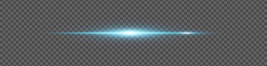 Şeffaf arkaplanda hafif bir parıltı olan yumuşak mavi ışık çizgisi. Bilim kurgu veya teknoloji tasarımı için minimalist ışık efekti.