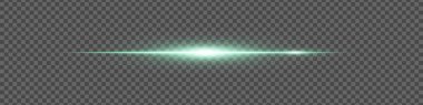 Şeffaf arkaplanda hafif bir parıltıyla hafif yeşilimsi işaret fişeği hattı. Bilim kurgu veya teknoloji tasarımı için minimalist ışık efekti.
