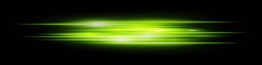 Siyah üzerine yoğun bir parıltıyla yeşil yatay bulanıklık çizgileri. Hızlanma etkisi, hızlı hareket görselleri, spot ışığı geçişi, enerji patlaması, fütüristik tema ve hız tasarımı için uygundur.