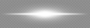 Beyaz ışık patlaması. Geniş parıltılı, yumuşak kenarlı ve teknolojik efektli şeffaf arka planda parlak yatay ışın. Enerji, ışık, bilim-kurgu, flaş, elektrik teması için mükemmel.