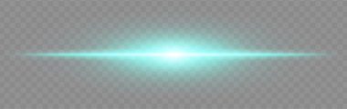 Mavi ışık patlaması. Geniş parıltılı, yumuşak kenarlı ve teknolojik efektli şeffaf arka planda parlak yatay ışın. Enerji, ışık, bilim-kurgu, flaş, elektrik teması için mükemmel.