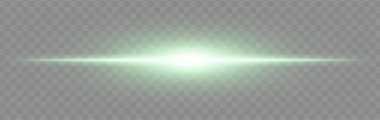 Yeşil ışık yandı. Geniş parıltılı, yumuşak kenarlı ve teknolojik efektli şeffaf arka planda parlak yatay ışın. Enerji, ışık, bilim-kurgu, flaş, elektrik teması için mükemmel.