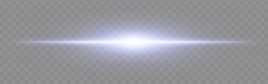 Mavi ışık patlaması. Geniş parıltılı, yumuşak kenarlı ve teknolojik efektli şeffaf arka planda parlak yatay ışın. Enerji, ışık, bilim-kurgu, flaş, elektrik teması için mükemmel.