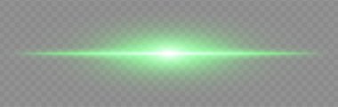 Yeşil ışık yandı. Geniş parıltılı, yumuşak kenarlı ve teknolojik efektli şeffaf arka planda parlak yatay ışın. Enerji, ışık, bilim-kurgu, flaş, elektrik teması için mükemmel.
