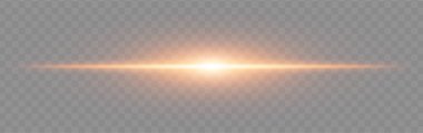 Turuncu flaş patladı. Geniş parıltılı, yumuşak kenarlı ve teknolojik efektli şeffaf arka planda parlak yatay ışın. Enerji, ışık, bilim-kurgu, flaş, elektrik teması için mükemmel.