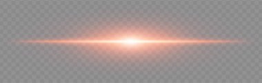 Turuncu flaş patladı. Geniş parıltılı, yumuşak kenarlı ve teknolojik efektli şeffaf arka planda parlak yatay ışın. Enerji, ışık, bilim-kurgu, flaş, elektrik teması için mükemmel.