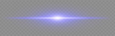 Mavi ışık patlaması. Geniş parıltılı, yumuşak kenarlı ve teknolojik efektli şeffaf arka planda parlak yatay ışın. Enerji, ışık, bilim-kurgu, flaş, elektrik teması için mükemmel.
