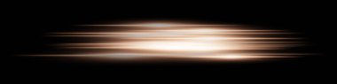 Turuncu ışık hızı etkisi. Koyu şeffaf arkaplanda hız hareketi olan neon parıltıda çoklu yatay çizgiler. Teknoloji, dijital, gelecek, bilim kurgu görselleri için ideal.