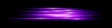 Mor ışık hızı etkisi. Koyu şeffaf arkaplanda hız hareketi olan neon parıltıda çoklu yatay çizgiler. Teknoloji, dijital, gelecek, bilim kurgu görselleri için ideal.