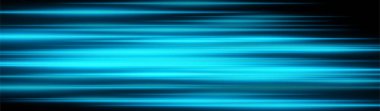 Mavi hız bulanıklığı. Yatay çizgiler, neon ışıltısı ve koyu arkaplanda aşırı hız etkisi. Bilim kurgu, teknoloji, hareket, enerji görselleri ve hızlı kavram için mükemmel..