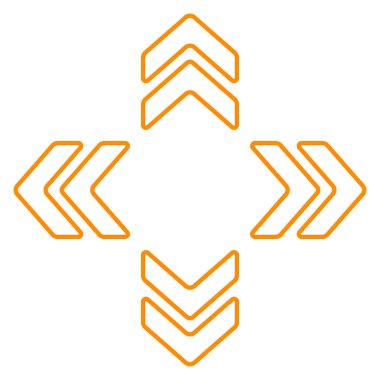 Ok kümesi simgesi. Sarı çizgili semboller yukarı, aşağı, sola, sağa işaret ediyor. Navigasyon, oryantasyon, dijital hareket veya veri akışını gösterir.