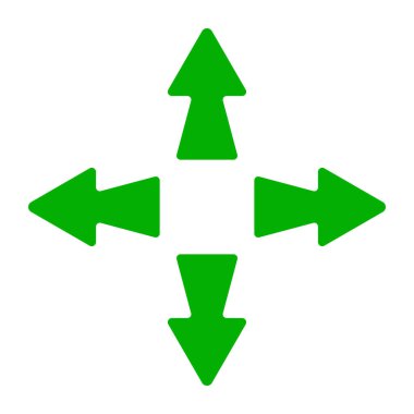 Navigasyon ok simgesi. Dört yöne bakan ana hatlar. Kontrolü, konumlandırmayı, oryantasyonu veya uzaysal arayüz navigasyonunu temsil eder.