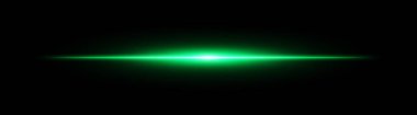 Parlak yatay yeşil ışın. Siyah arkaplanda radyal solukluk ile merkezi ışık patlaması, bilim kurgu, enerji veya hız görselleri için idealdir.