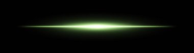 Parlak yatay yeşil ışın. Siyah arkaplanda radyal solukluk ile merkezi ışık patlaması, bilim kurgu, enerji veya hız görselleri için idealdir.