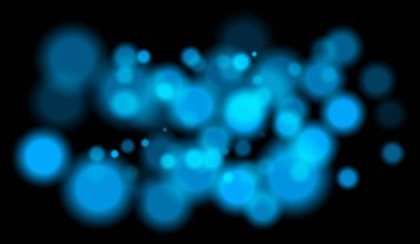 Koyu arkaplan üzerinde derinlik etkisi olan parlak mavi bokeh parçacıkları. Gece görüntüleri ya da teknoloji temalı sahneler için mükemmel..