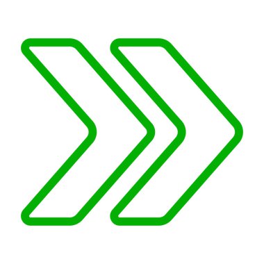 Çift sembollü simge. Kullanıcı arayüzlerinde ileri hareket, ileri sarma, navigasyon veya yönsel akışı temsil eden, sağa doğru çizilmiş oklar.