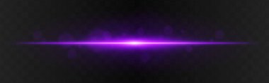 Işık patlaması. Koyu şeffaf arkaplan üzerinde radyal parlaklık ve yumuşak parçacıklar ile mor yatay parlaklık, teknoloji veya bilim kurgu görselleri için uygundur.