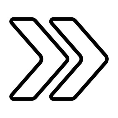 Çift sembollü simge. Kullanıcı arayüzlerinde ileri hareket, ileri sarma, navigasyon veya yönsel akışı temsil eden, sağa doğru çizilmiş oklar.