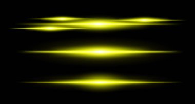 Koyu arkaplan üzerinde yığılı düzende yatay sarı işaret fişekleri pürüzsüz bir eğim ve ışık efektiyle. Bilim kurgu ya da HUD görsel öğe.