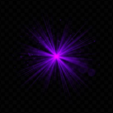 Işık patlaması. Parıltılı ve şeffaf parlak mor ışık, teknoloji, fantezi ya da sihirli görsel ve dinamik kullanıcı arayüzleri için ideal.