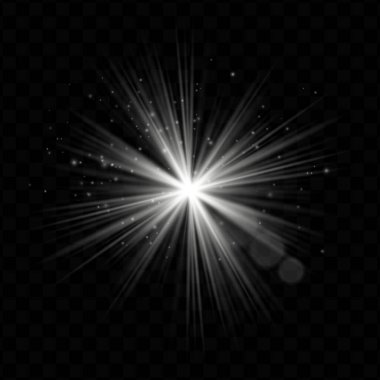 Işık patlaması. Işıltılı ve şeffaf parıltılı beyaz radyal ışıltı, teknoloji, fantezi veya sihirli görsel ve dinamik kullanıcı arayüzleri için idealdir.