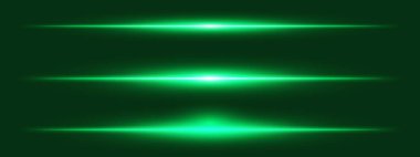 Işık patlaması ayarlandı. Işıltılı yoğun yeşil ışın ve siyah üzerine yumuşak parçacıklar, uzay, enerji veya gelecekteki arayüz tasarımı için uygun.