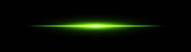 Parlak yatay yeşil ışın. Siyah arkaplanda radyal solukluk ile merkezi ışık patlaması, bilim kurgu, enerji veya hız görselleri için idealdir.