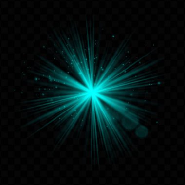 Işık patlaması. Parıltılı mavi radyal ışıltı ve şeffaf parıltı, teknoloji, fantezi veya sihirli görsel ve dinamik kullanıcı arayüzleri için ideal.