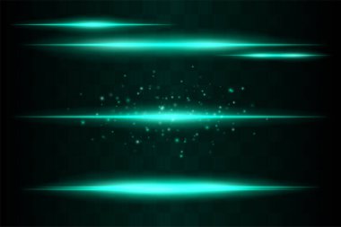 Parlak set. Parlak ışıldayan ışınlar ve yüzen ışık parçacıkları. Merkezi küme, şeffaf arkaplanda enerji dağılımını ve yumuşak hareketi vurgular.