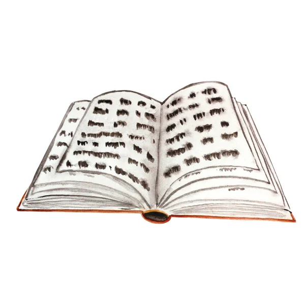 Açık Bir Kitabın Suluboya Çizimi Cadılar Bayramı Büyü Kitabı Tasarımın — Stok fotoğraf