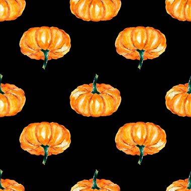 Sebze, balkabağı. Karanlık bir arkaplanda suluboya desenleri var. Tekstil tasarımı ve kağıt ürünleri için kullanılabilir.