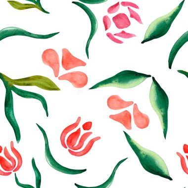 Soyut çiçekler. Soyut suluboya çiçeklerin kusursuz deseni beyaz bir arkaplanda. Tasarımın için..