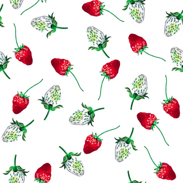 Victorias Korb Nahtloses Muster Aquarell Botanische Illustration Von Erdbeeren Isoliert — Stockfoto