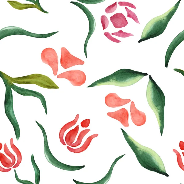 Abstract flowers. Seamless pattern of abstract watercolor flowers on a white background. For your design.