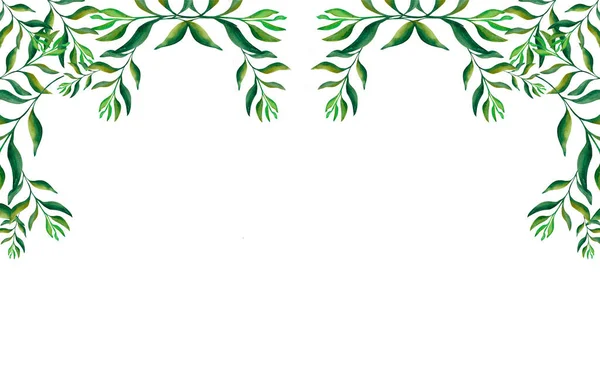 Αφηρημένα Φύλλα Banner Από Όμορφα Πράσινα Κλαδιά Λευκό Φόντο Banner — Φωτογραφία Αρχείου
