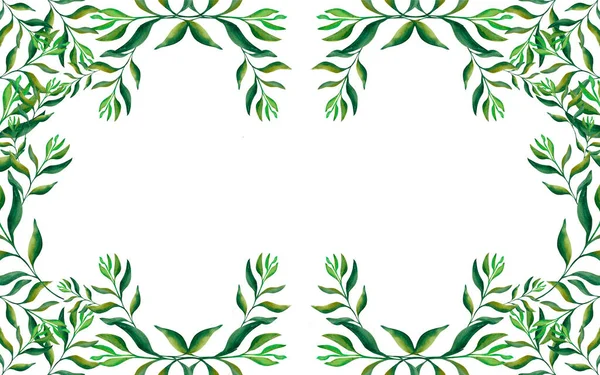 Αφηρημένα Φύλλα Banner Από Όμορφα Πράσινα Κλαδιά Λευκό Φόντο Banner — Φωτογραφία Αρχείου