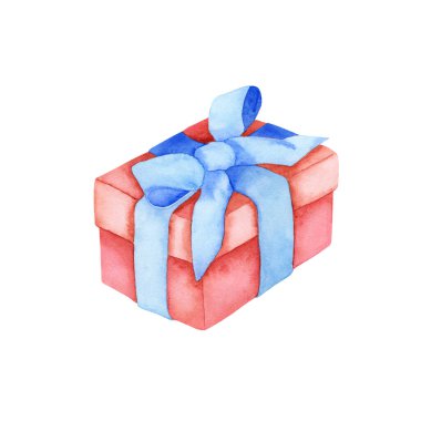 Hediye. Süprizin suluboya çizimi. Elle çizilmiş. Tatil için kırmızı hediye kutusu..