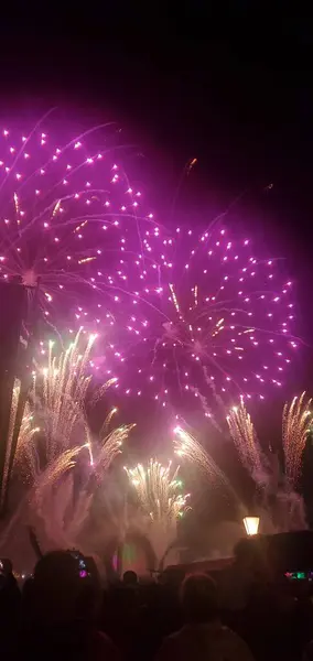 Gece gökyüzünde havai fişekler